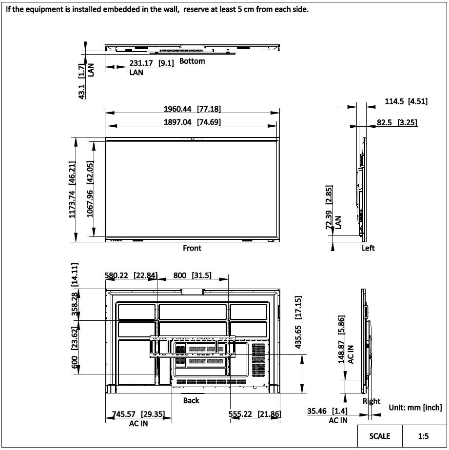 DS-D5C86RB/B Dimensions
