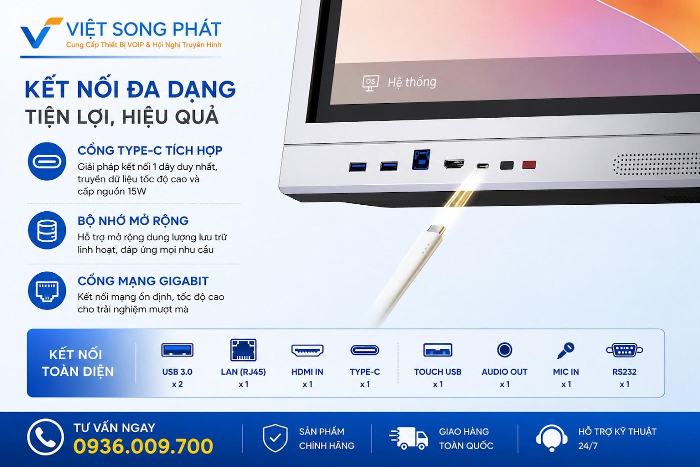 Màn Hình Tương Tác Hikvision DS-D5A75RB/B3 75 Inch 4K 23 Đa dạng kết nối, tiện lợi, hiệu quả