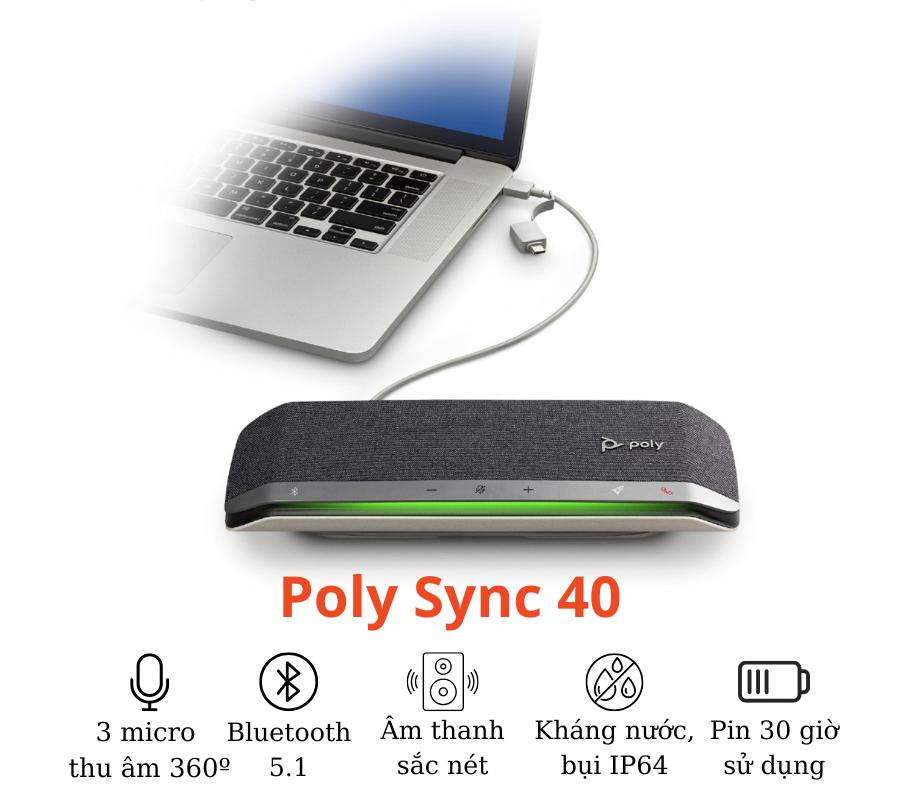 Loa Hội Nghị tích hợp Micro đa hướng Poly Sync 40 - Hàng Chính Hãng