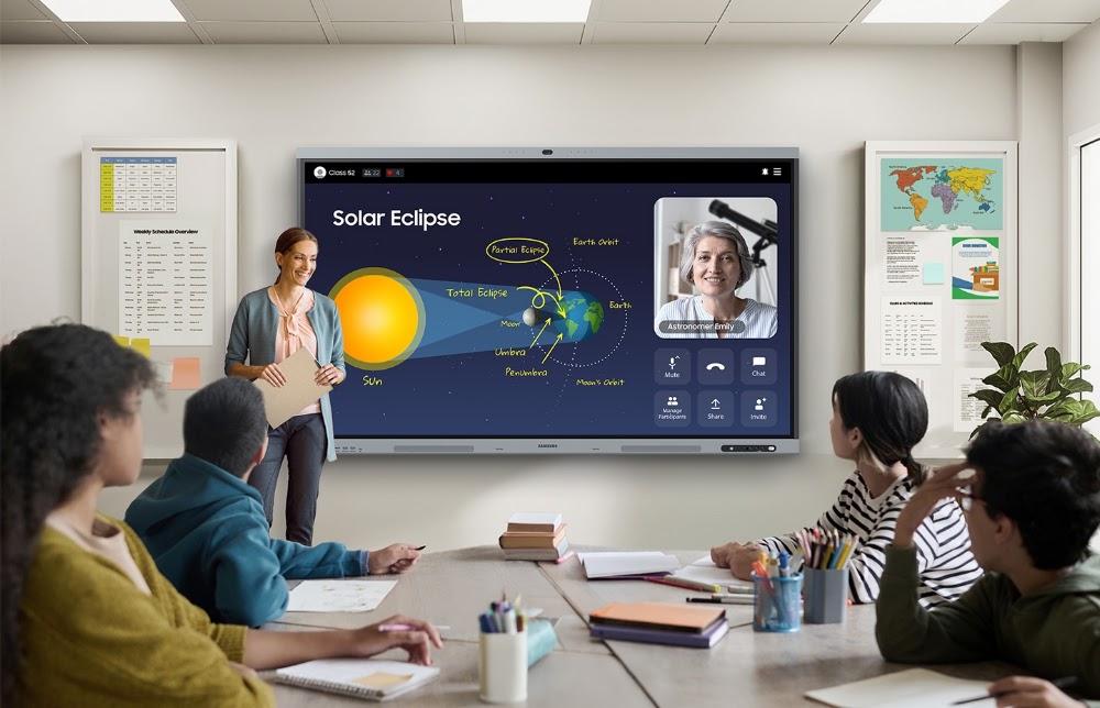 Màn hình tương tác Samsung 75 Inch WAFX-P hỗ trợ dạy học kết hợp online offline, tích hợp tốt nền tảng Zoom, Google Meet, Teams