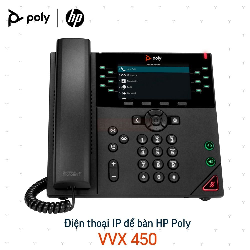 Điện thoại IP Poly VVX 450 1 Điện thoại IP để bàn 12-line Poly VVX 450 (89B76AA#ABA)