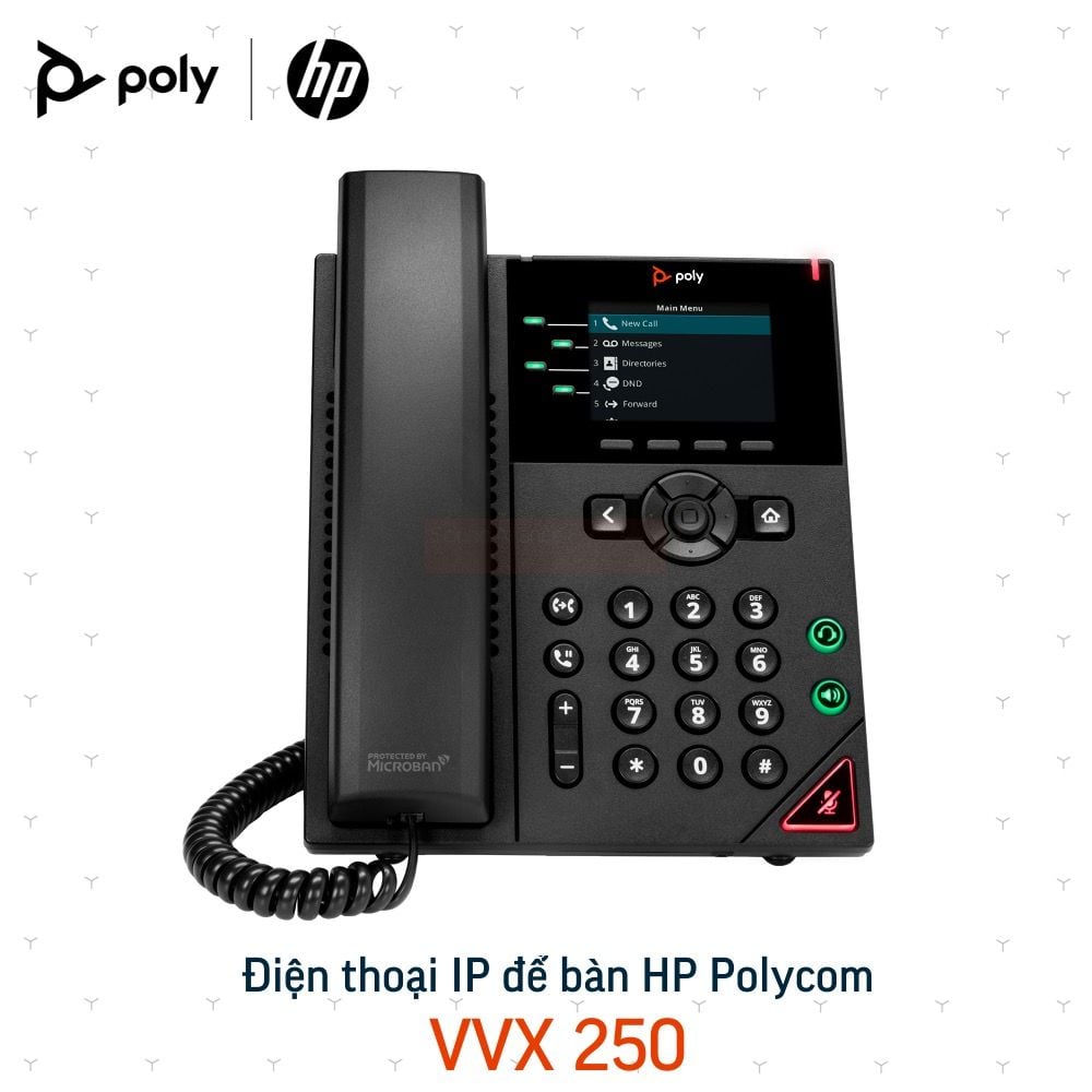 Điện thoại IP Poly VVX 250 1 Điện thoại IP để bàn 4-line Poly VVX 250 (89B62AA#AB1)