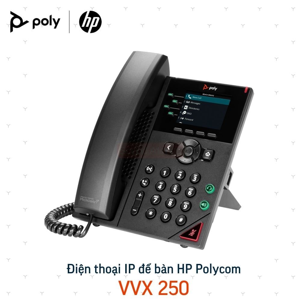 Điện thoại IP Poly VVX 250 2 Điện thoại IP để bàn 4-line Poly VVX 250 (89B62AA#AB1)