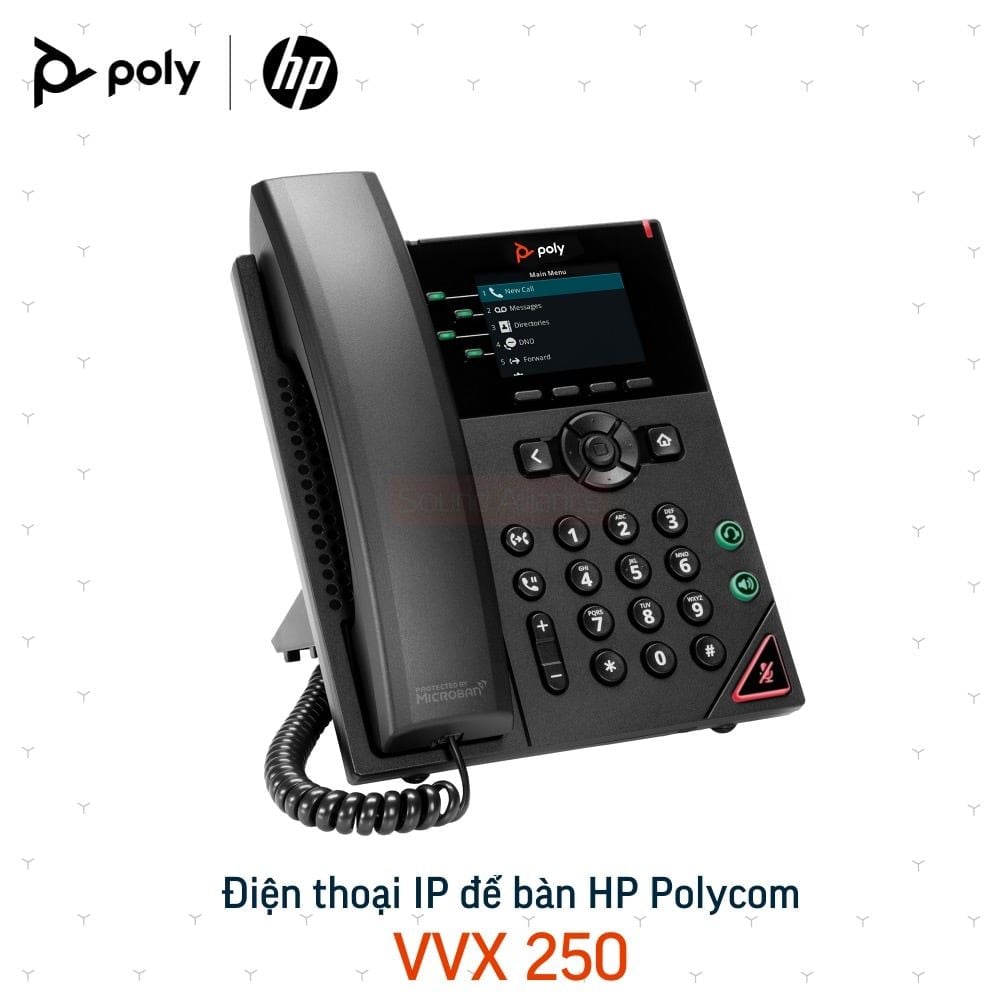 Điện thoại IP Poly VVX 250 3 Điện thoại IP để bàn 4-line Poly VVX 250 (89B62AA#AB1)
