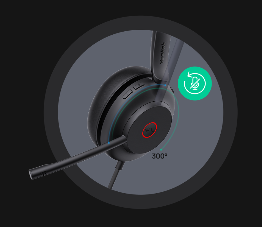 Yealink UH35 Mono USB- C to USB-A - Tai nghe callcenter 2024 Yealink UH35 cho phép tắt tiếng bằng 2 cách và có thể xoay cần mic đến 300 độ